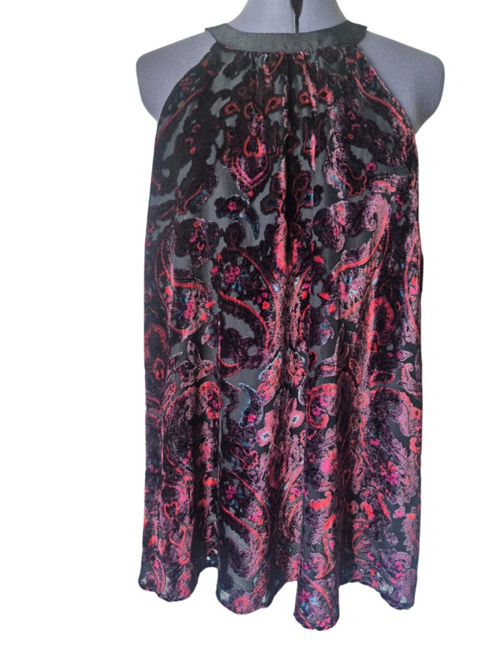 Torrid Women's 2X Tunic Halter Top Black Purple Paisley Burnout Velvet Whimsigot